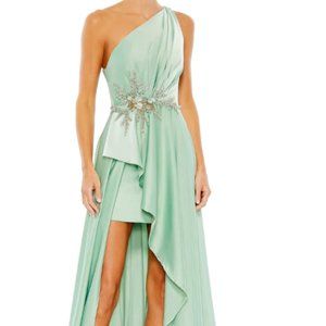 MAC DUGGAL 11262 EMBELLISHED ONE SHOULDER ASYMMETRICAL SAGE GOWN sz 8